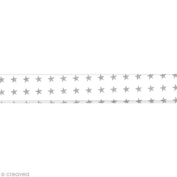 Biais batiste France Duval Stalla - 2 cm - Blanc étoiles argentées - au mètre (sur mesure) - Photo n°1