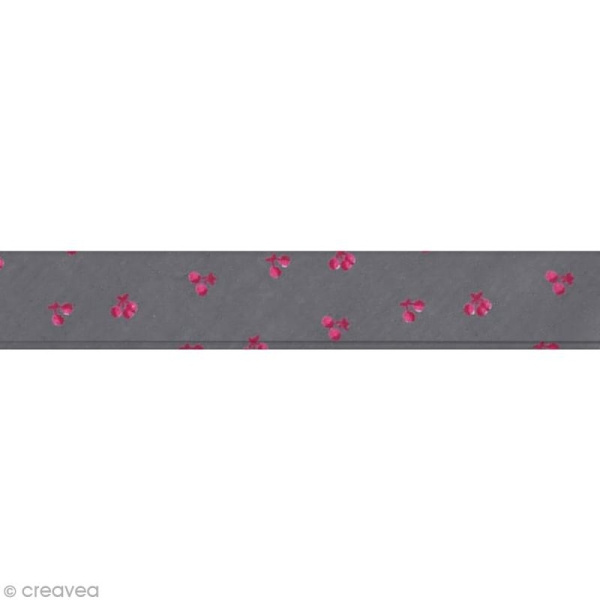 Biais batiste France Duval Stalla - 2 cm - Gris cerises roses - au mètre (sur mesure) - Photo n°1