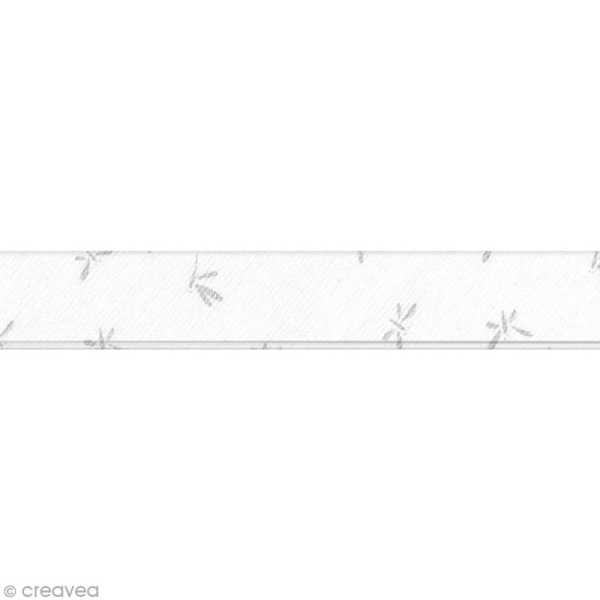 Biais batiste France Duval Stalla - 2 cm - Blanc libellules argentées - au mètre (sur mesure) - Photo n°1