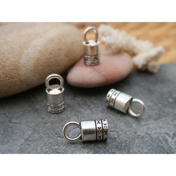 Perles embouts tube, Cache nœuds à coller, Métal argenté, 10x8 mm, 5 pcs - Photo n°1