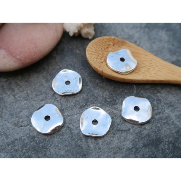 Perles rondelles irrégulières, Calottes coupelles, Métal, 14x13 mm, 10 pcs - Photo n°1