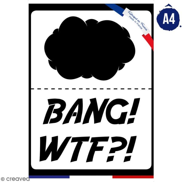 Planche de pochoirs multiusage A4 - Onomatopées Bang, WTF - Collection Super Héros - 3 Motifs - Photo n°1