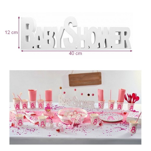 Centre de table Baby Shower en Bois Blanc, dim. 40 x 12 cm, décoration fête bébé - Photo n°2