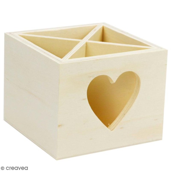 Pot à crayons coeur en bois à décorer - 10 x 10 x 10 cm - Photo n°1