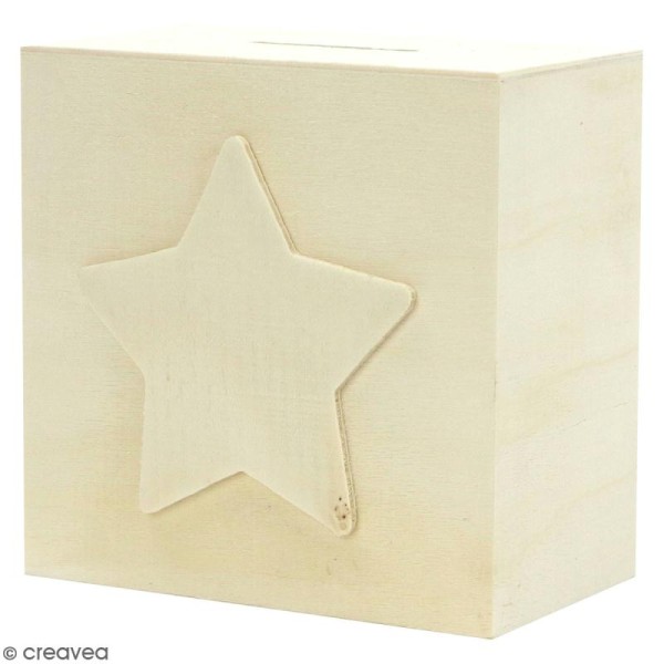 Tirelire étoile en bois à décorer - 10 x 10 x 6 cm - Photo n°1