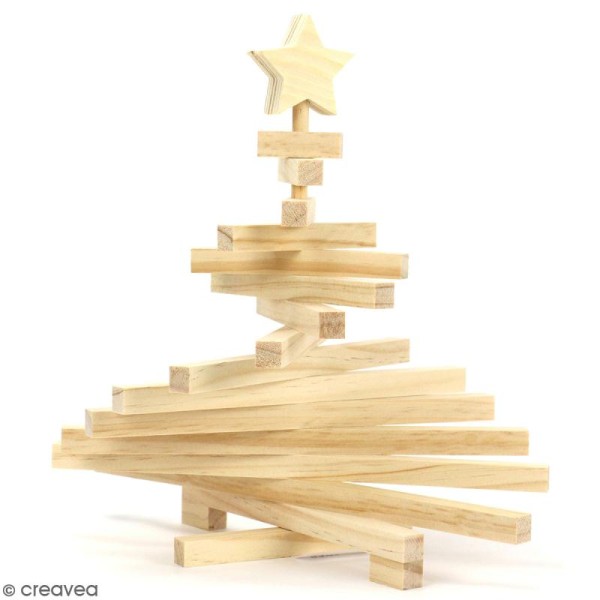 Sapin de Noël à tourner en bois à décorer - 25 x 25 cm - Photo n°1