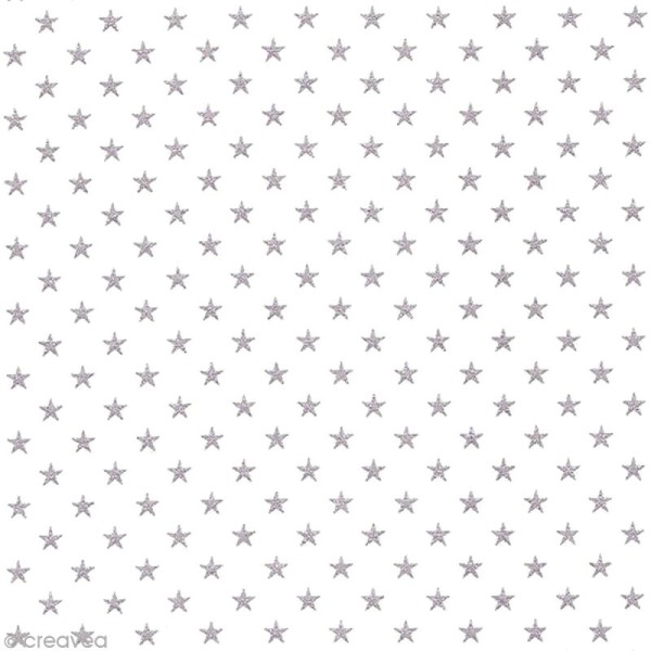 Tissu Batiste France Duval Stalla - Blanc étoiles argentées - Par 10 cm (sur mesure) - Photo n°1