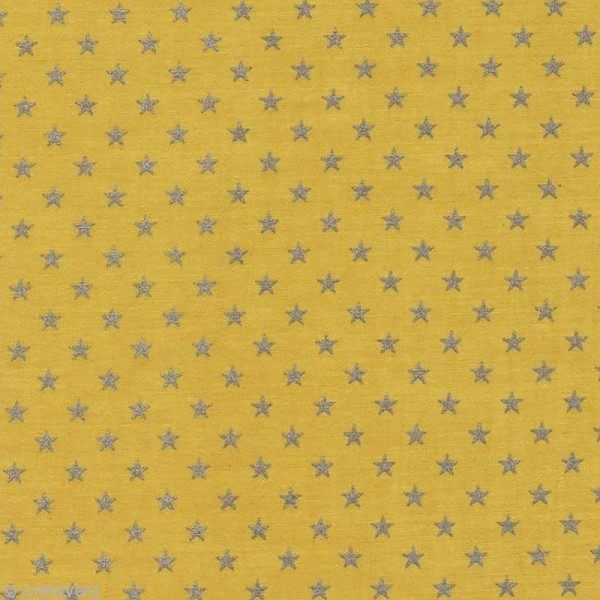 Tissu Batiste France Duval Stalla - Banane étoiles argentées - Par 10 cm (sur mesure) - Photo n°1