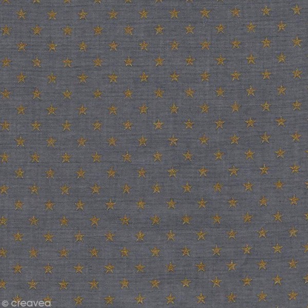 Tissu Batiste France Duval Stalla - Gris étoiles dorées - Par 10 cm (sur mesure) - Photo n°1