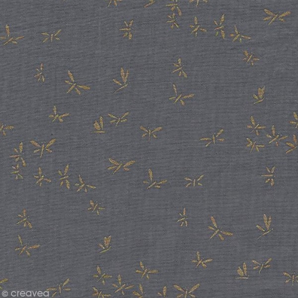 Tissu Batiste France Duval Stalla - Gris libellules dorées - Par 10 cm (sur mesure) - Photo n°1