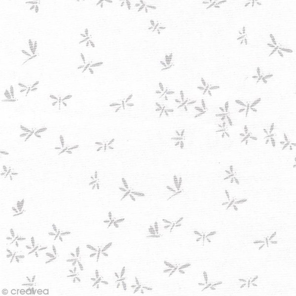 Tissu Popeline France Duval Stalla - Blanc libellules argentées - Par 10 cm (sur mesure) - Photo n°1