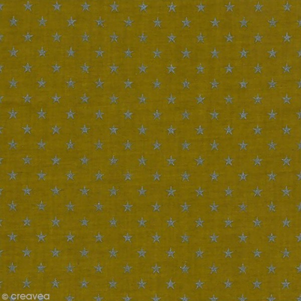 Tissu Batiste France Duval Stalla - Olive étoiles argentées - Par 10 cm (sur mesure) - Photo n°1