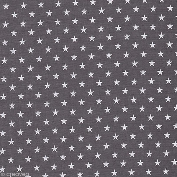 Tissu Batiste France Duval Stalla - Gris étoiles blanches 2 - Par 10 cm (sur mesure) - Photo n°1
