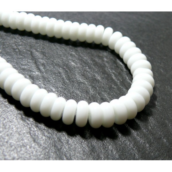 H312 1 fil d'environ 75 perles Rondelles 8 par 3.5mm Verre Lisse Blanc - Photo n°1