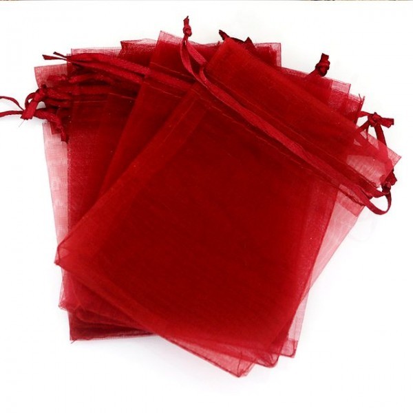 PAX environ 50 pochettes organza Rouge foncé ( 5cm par 7cm ) - Photo n°1