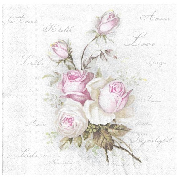 4 Serviettes en papier Bouquet de Roses anglaises Format Diner - Photo n°1
