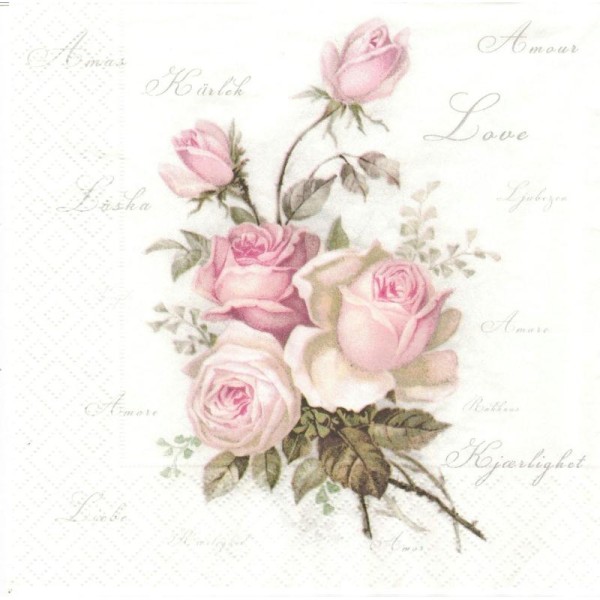 4 Serviettes en papier Bouquet de Roses Format Cocktail - Photo n°1