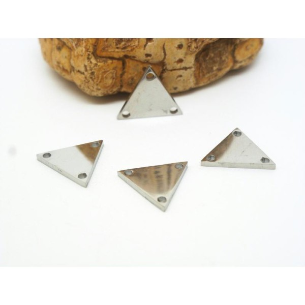 2 Connecteurs triangle, 3 trous, géométriques - 11*12mm - acier inoxydable - Photo n°1