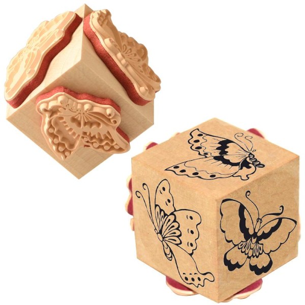 Tampon cube Papillons Japonais x 3 motifs - Photo n°1