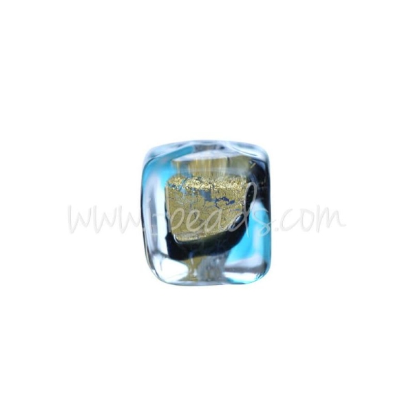 Perle De Murano Cube Noir Bleu Et Argent Or 6Mm (1) - Photo n°1