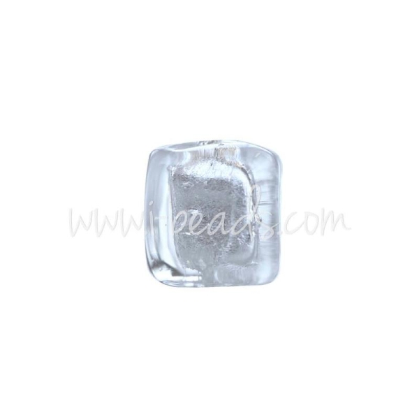 Perle De Murano Cube Cristal Et Argent 6Mm (1) - Photo n°1