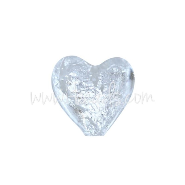 Perle De Murano Coeur Cristal Et Argent 10Mm (1) - Photo n°1