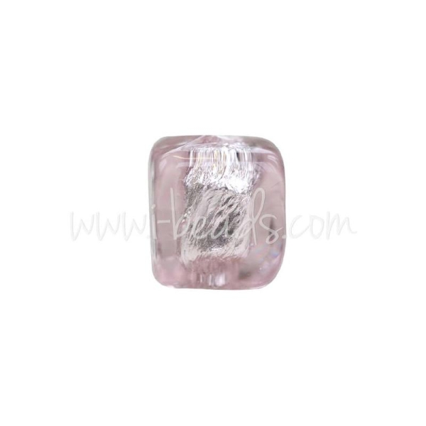 Perle De Murano Cube Amethyste Et Argent 6Mm (1) - Photo n°1