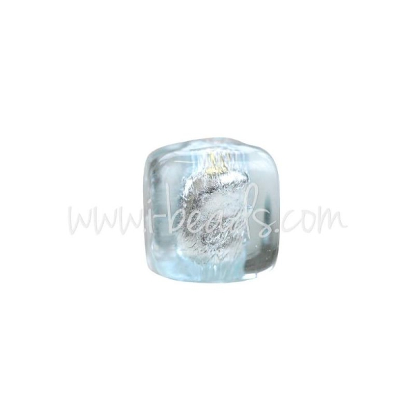 Perle De Murano Cube Bleu Et Argent 6Mm (1) - Photo n°1