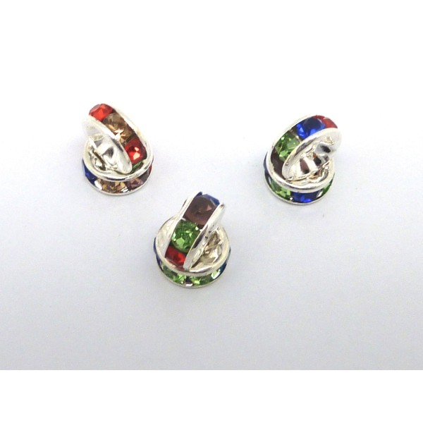 R-10 Perles Rondelle Strass Multicolore 8mm Intercalaire Argenté Brillant - Photo n°3