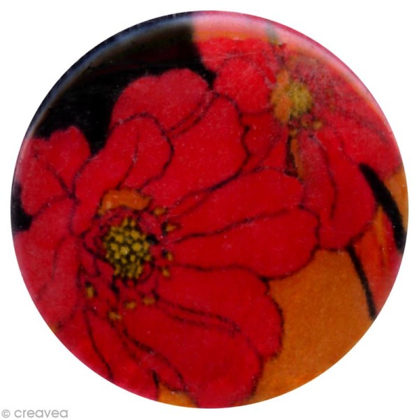 Cabochon nacré 24 mm - Fleurs rouges - 4 pcs - Photo n°1