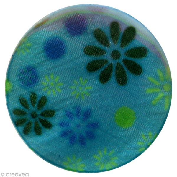 Cabochon nacré 24 mm - Fleurs sur fond turquoise - 4 pcs - Photo n°1