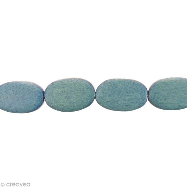 Perles plates en bois Bleu nattier - 37 x 25 mm - 11 pcs - Photo n°1