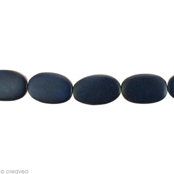 Perles plates en bois Bleu marine - 37 x 25 mm - Photo n°1