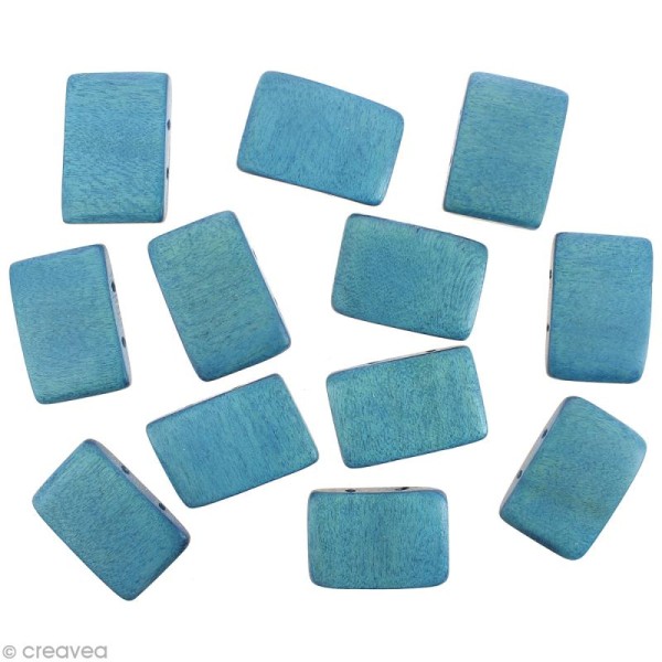 Perles rectangle en bois Bleu nattier à 2 trous - 30 x 20 mm - 12 pcs - Photo n°1