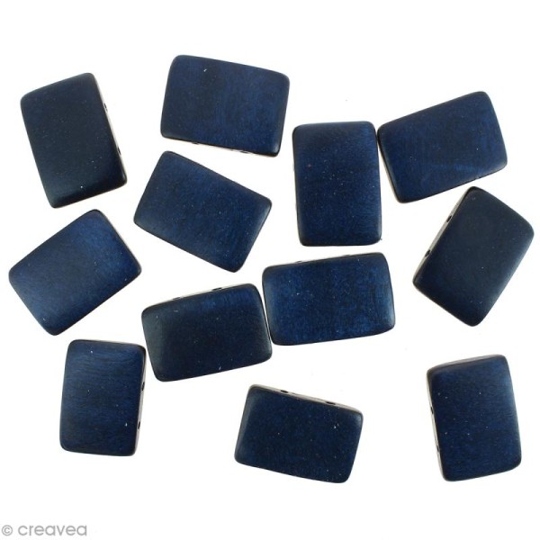 Perles rectangle en bois Bleu marine à 2 trous - 30 x 20 mm - 12 pcs - Photo n°1