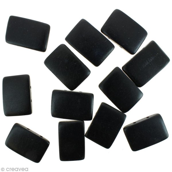 Perles rectangle en bois Noir à 2 trous - 30 x 20 mm - 12 pcs - Photo n°1
