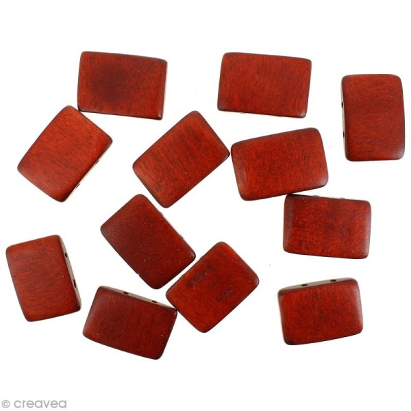 Perles rectangle en bois Rouge à 2 trous - 30 x 20 mm - 12 pcs - Photo n°1