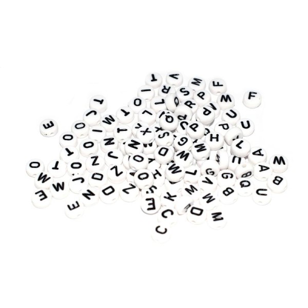 Perle ronde alphabet lettre C acrylique blanc 7 mm - Photo n°2