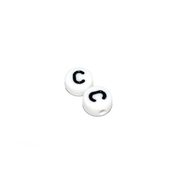 Perle ronde alphabet lettre C acrylique blanc 7 mm - Photo n°1