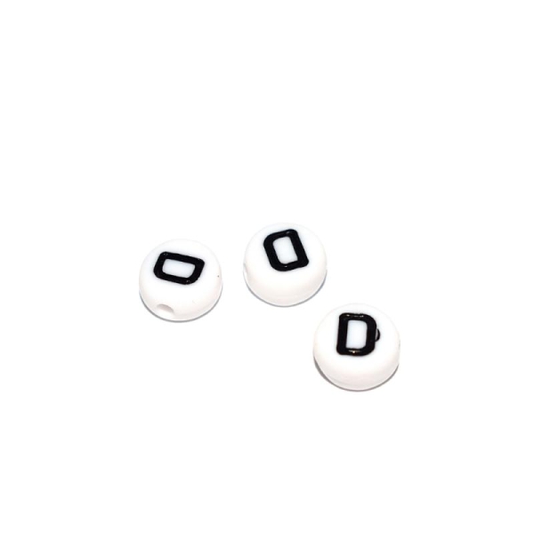 Perle ronde alphabet lettre D acrylique blanc 7 mm - Photo n°1