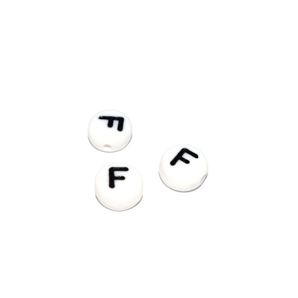 Perle ronde alphabet lettre F acrylique blanc 7 mm - Photo n°1