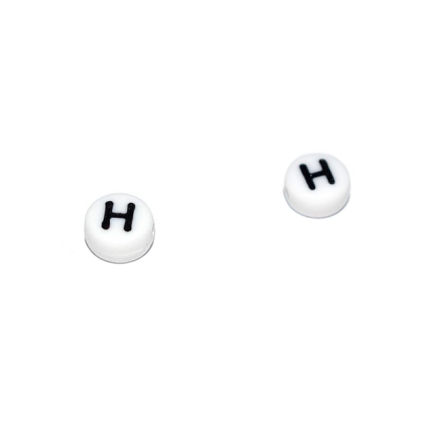 Perle ronde alphabet lettre H acrylique blanc 7 mm - Photo n°1