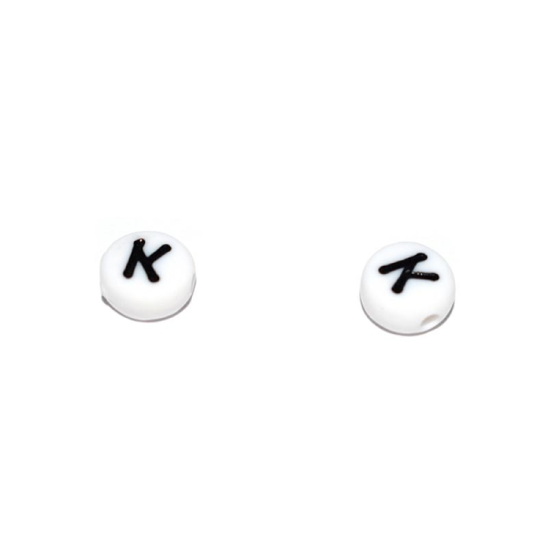 Perle ronde alphabet lettre K acrylique blanc 7 mm - Photo n°1