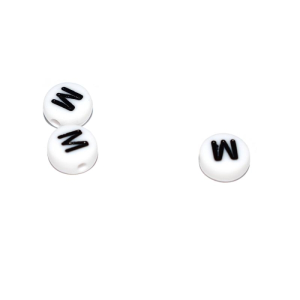 Perle ronde alphabet lettre M acrylique blanc 7 mm - Photo n°1