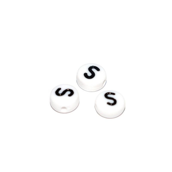 Perle ronde alphabet lettre S acrylique blanc 7 mm - Photo n°1