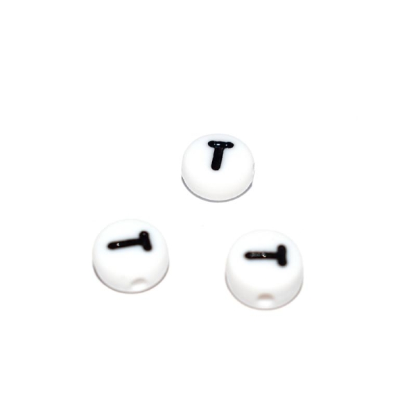 Perle ronde alphabet lettre T acrylique blanc 7 mm - Photo n°1