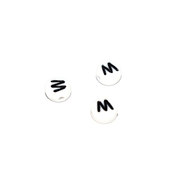 Perle ronde alphabet lettre W acrylique blanc 7 mm - Photo n°1