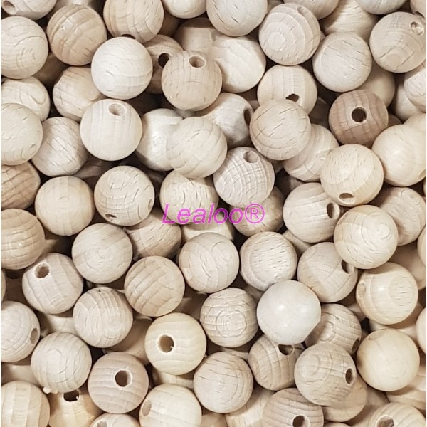 Lot de 50 Boules percées en bois de hêtre, diamètre 35 mm, perçage 7.5 mm - Photo n°3