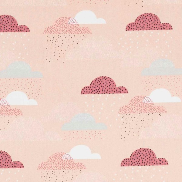 Tissu coton nuages - Rose pêche - Oeko-Tex® - Photo n°1