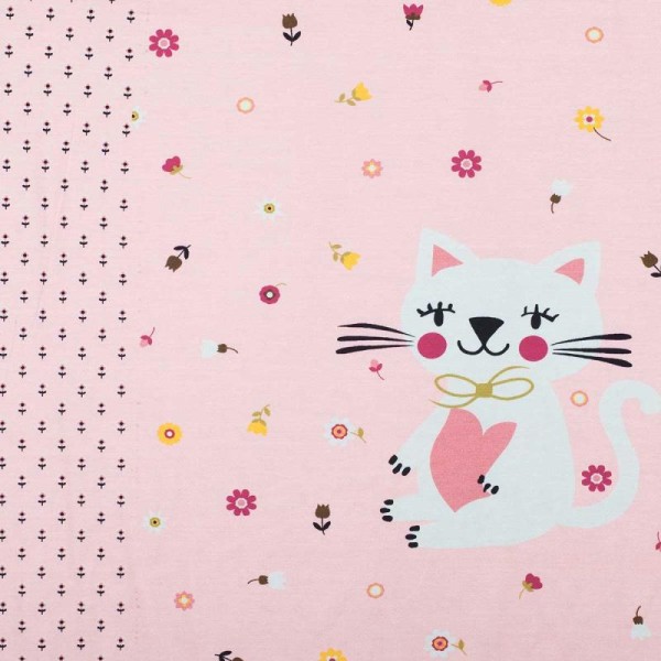 Panneau de tissu jersey chat rose - 57 x 150cm - Oeko-Tex® - Photo n°1